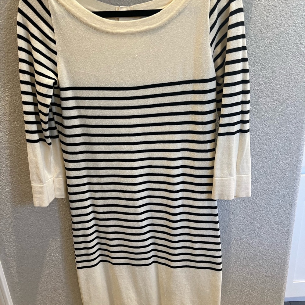 Striped Knit bateau Scoop-Neck Women’s Dress in Cream and Black